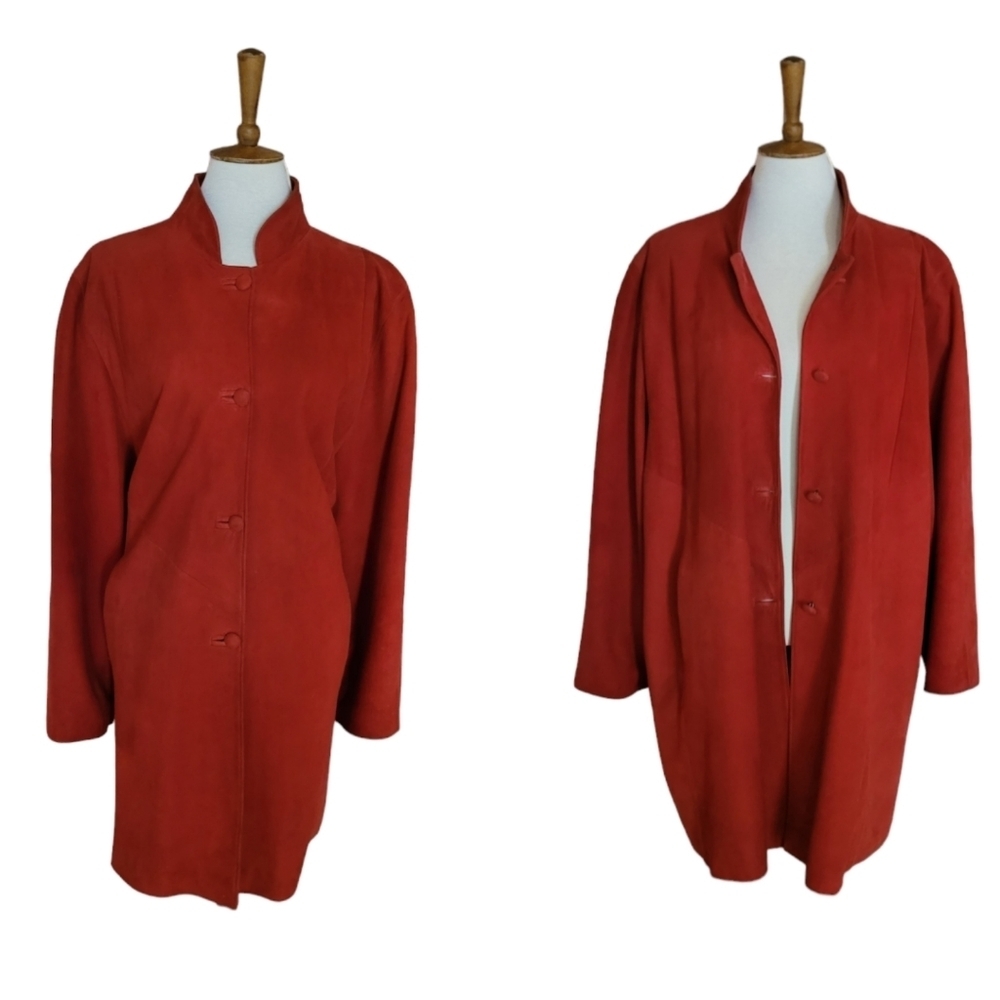 80's‎ SIROCCO Red Lambs Skin High Collar Midi Coat